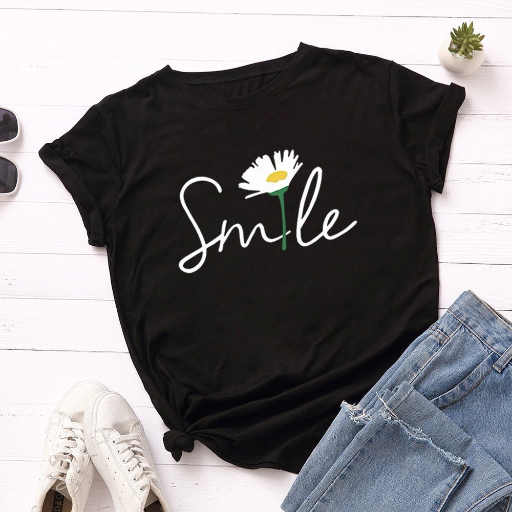 Creative Smile Printed T-shirt Short Sleeves - PratSN