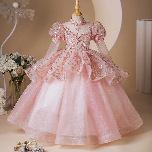 Customized Ball Gown Pink Baby Flower Girl Dresses Sequins Prom Birthday Party Gowns Formal - PratSN