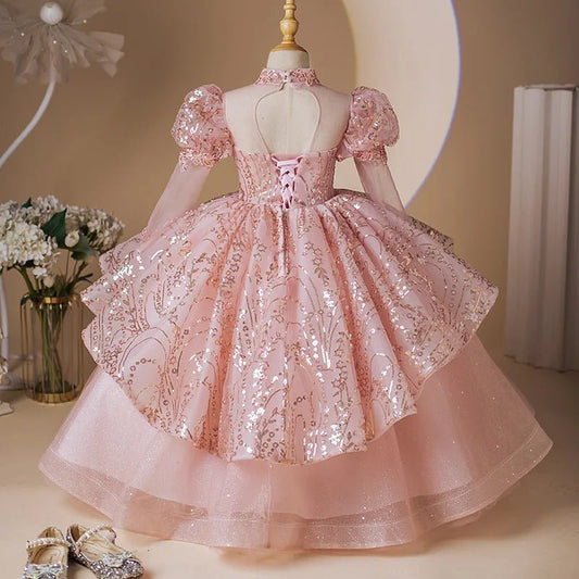 Customized Ball Gown Pink Baby Flower Girl Dresses Sequins Prom Birthday Party Gowns Formal - PratSN
