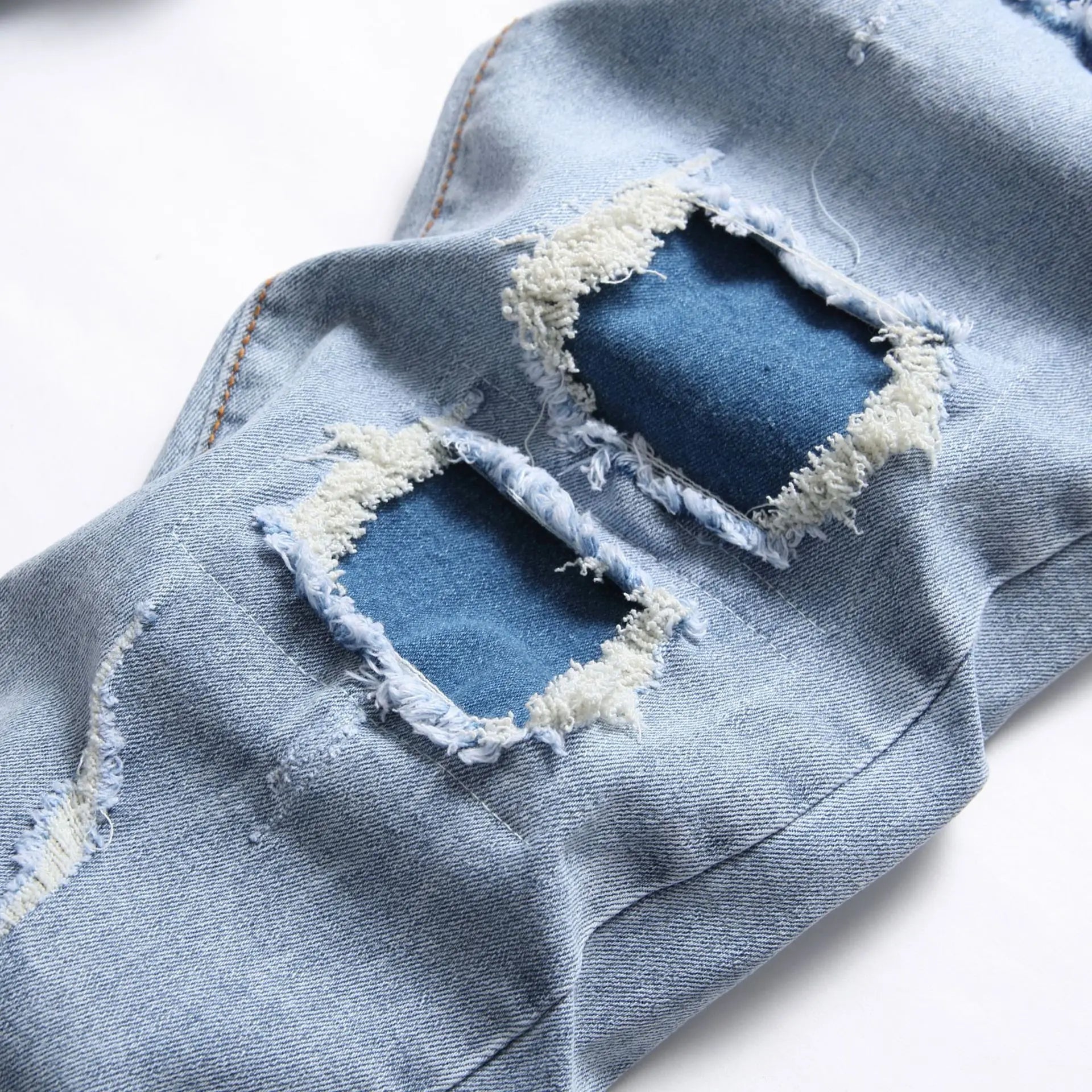 Denim Pants American High Street Fashion Slim Fit Broken Holes Elastic Jeans for Men's Full Length Ripped Jeans - PratSN
