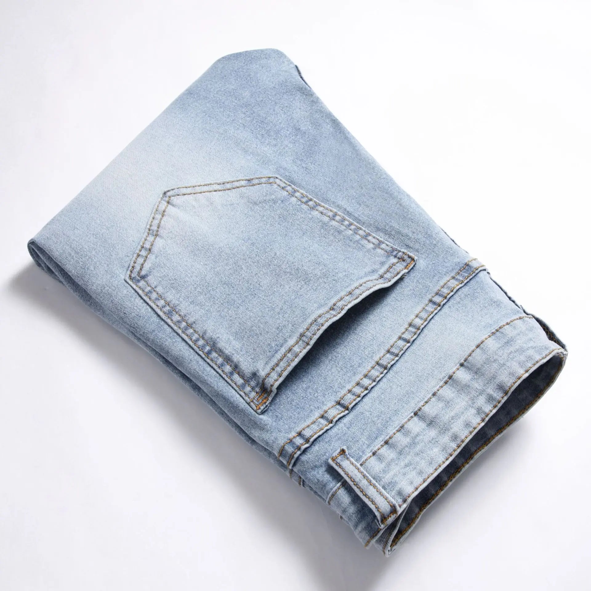 Denim Pants American High Street Fashion Slim Fit Broken Holes Elastic Jeans for Men's Full Length Ripped Jeans - PratSN