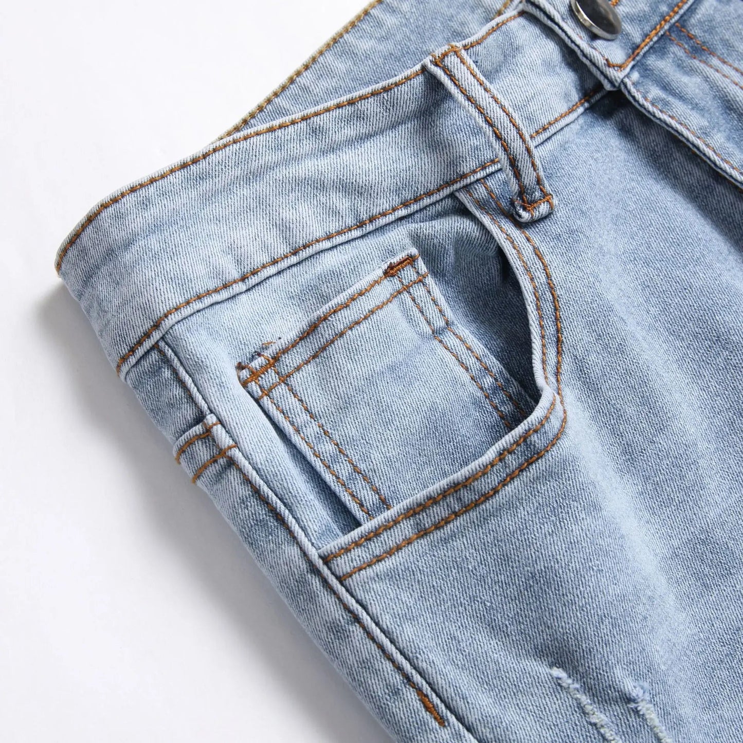 Denim Pants American High Street Fashion Slim Fit Broken Holes Elastic Jeans for Men's Full Length Ripped Jeans - PratSN