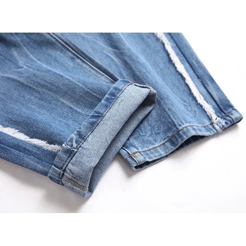 Designer Street Wear Plus Size High - quality fashion Slim Ripped Hole Denim Blue Jean Pants Motor Cycle Edging Denim Trousers - PratSN
