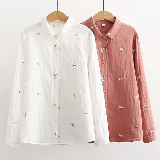 Double - layer Yarn Skin Cotton Loose Long - sleeved Shirt - PratSN