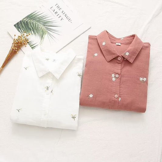 Double - layer Yarn Skin Cotton Loose Long - sleeved Shirt - PratSN