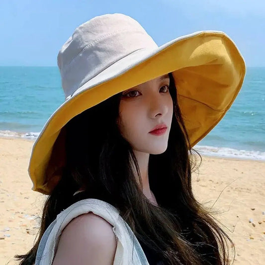 Double - sided Foldable Bucket Hat Women Girls Sun Hat Visor Fisherman Cap Anti - UV Big Brim Sunscreen Camping Hiking Beach Hats - PratSN