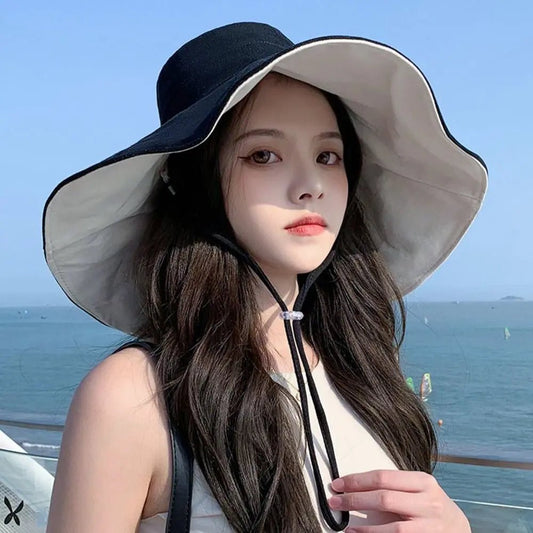Double - sided Foldable Bucket Hat Women Girls Sun Hat Visor Fisherman Cap Anti - UV Big Brim Sunscreen Camping Hiking Beach Hats - PratSN