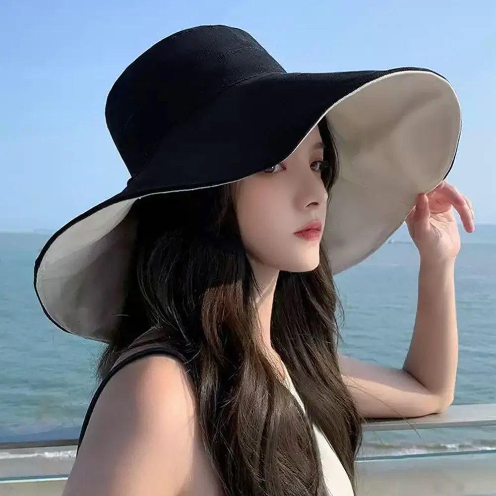 Double - sided Foldable Bucket Hat Women Girls Sun Hat Visor Fisherman Cap Anti - UV Big Brim Sunscreen Camping Hiking Beach Hats - PratSN