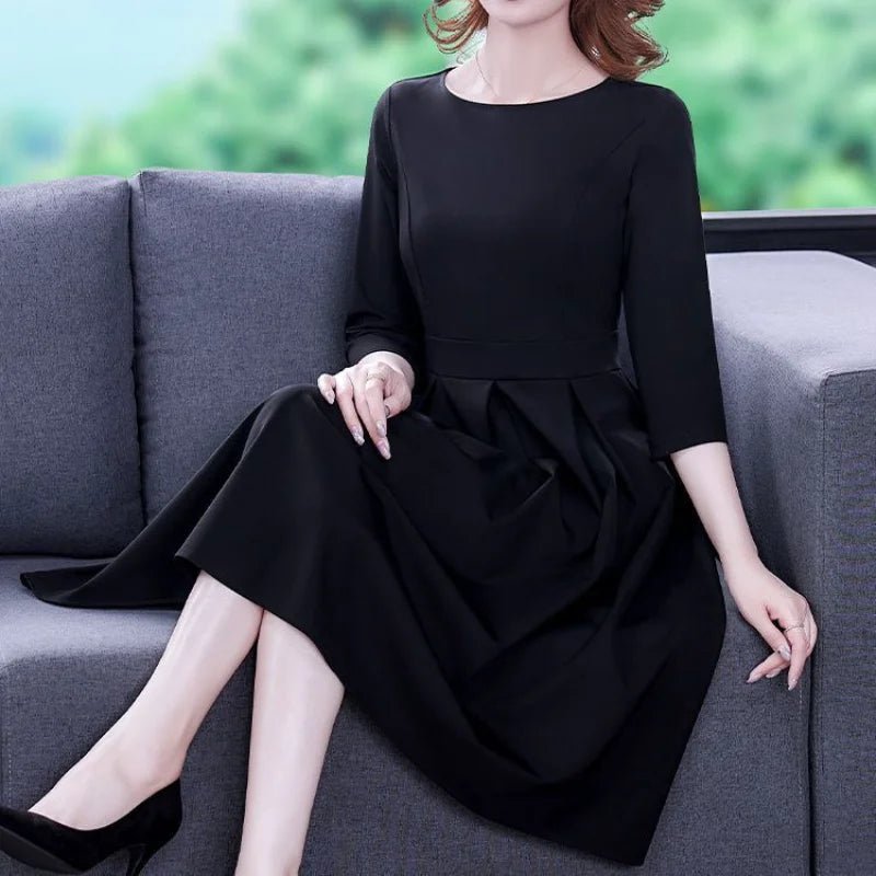 Dress Women's Fashion Western Style Spring and Autumn Clothing New Collection Waist Cinching Slimming Small Black Dress - PratSN