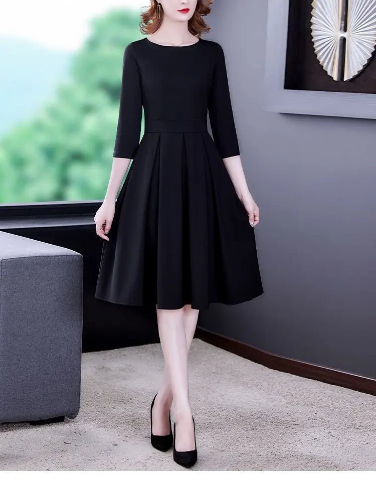 Dress Women's Fashion Western Style Spring and Autumn Clothing New Collection Waist Cinching Slimming Small Black Dress - PratSN