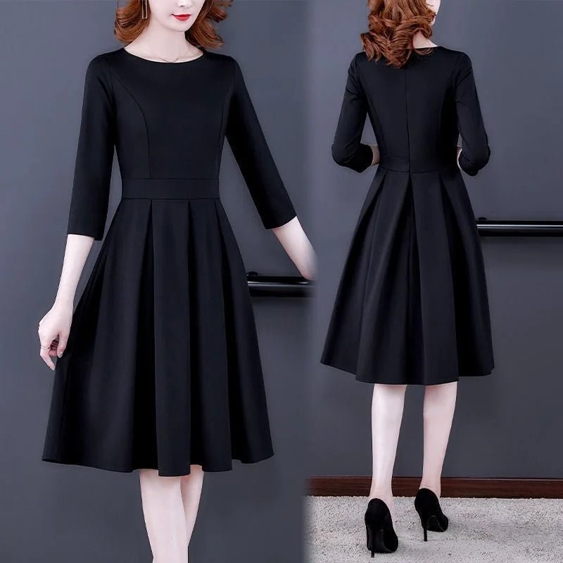 Dress Women's Fashion Western Style Spring and Autumn Clothing New Collection Waist Cinching Slimming Small Black Dress - PratSN
