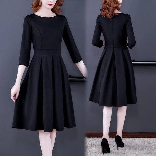 Dress Women's Fashion Western Style Spring and Autumn Clothing New Collection Waist Cinching Slimming Small Black Dress - PratSN