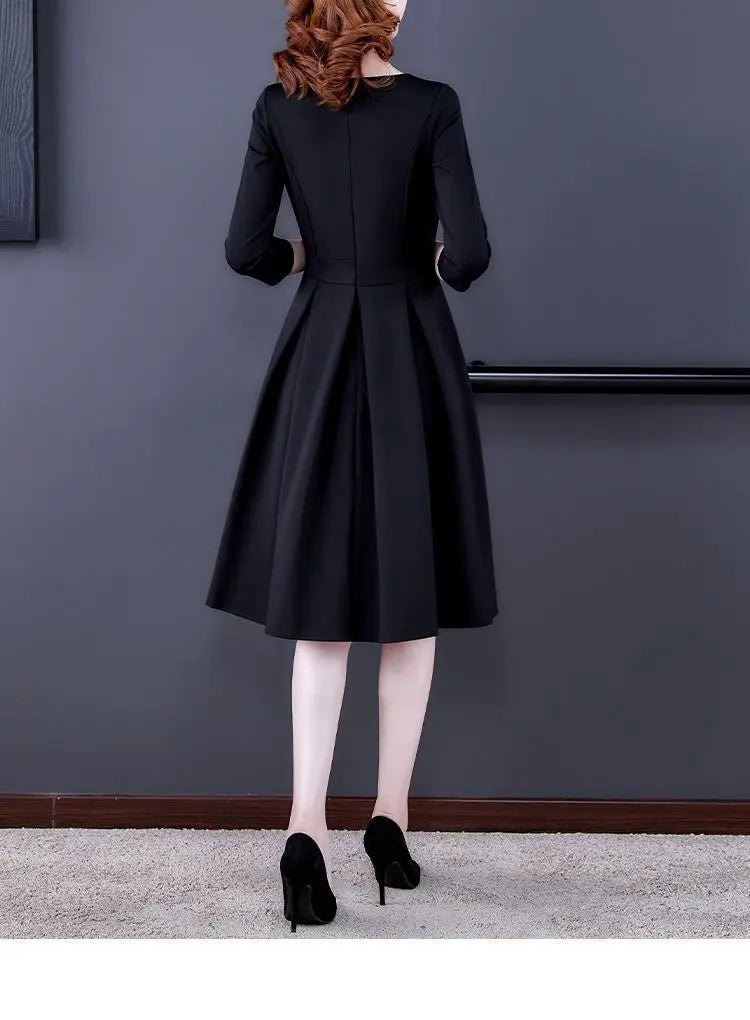 Dress Women's Fashion Western Style Spring and Autumn Clothing New Collection Waist Cinching Slimming Small Black Dress - PratSN