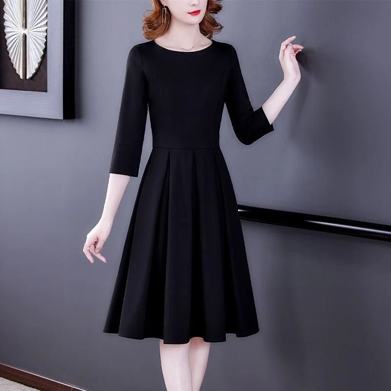 Dress Women's Fashion Western Style Spring and Autumn Clothing New Collection Waist Cinching Slimming Small Black Dress - PratSN