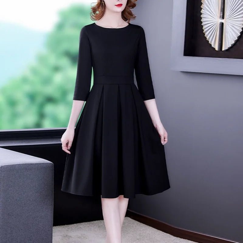 Dress Women's Fashion Western Style Spring and Autumn Clothing New Collection Waist Cinching Slimming Small Black Dress - PratSN