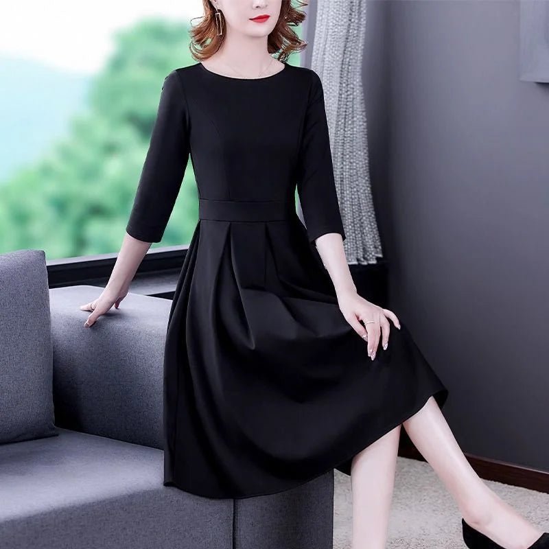 Dress Women's Fashion Western Style Spring and Autumn Clothing New Collection Waist Cinching Slimming Small Black Dress - PratSN