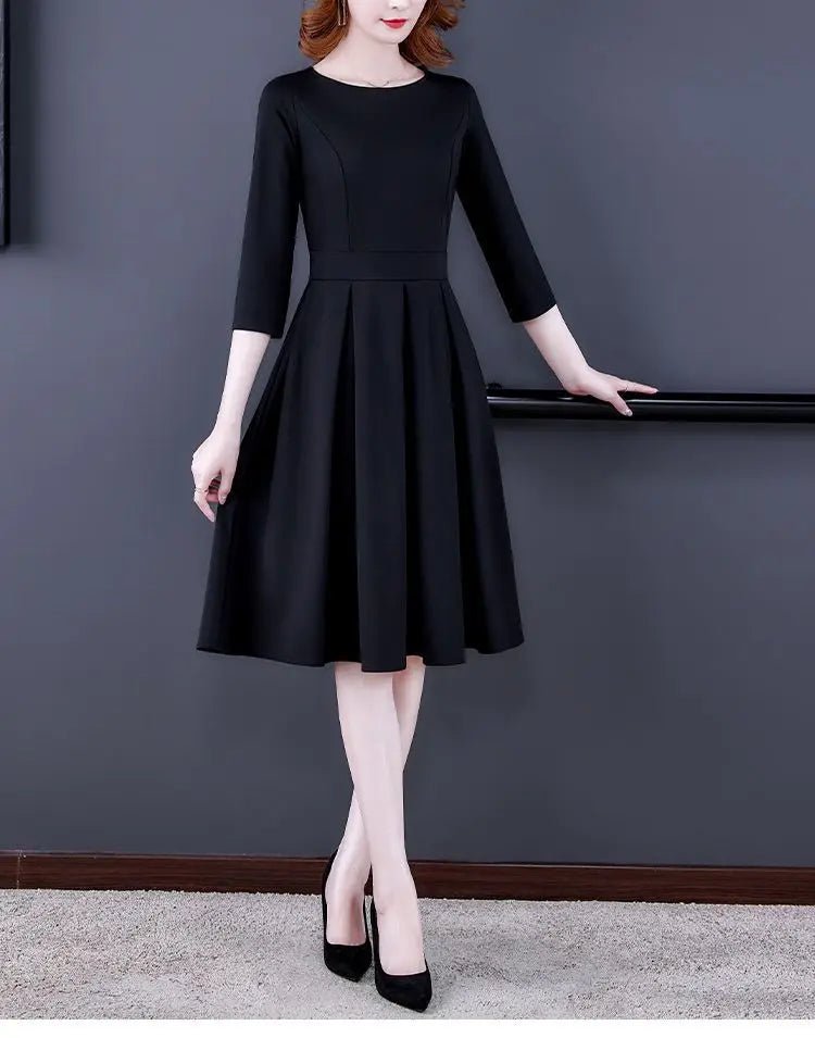 Dress Women's Fashion Western Style Spring and Autumn Clothing New Collection Waist Cinching Slimming Small Black Dress - PratSN