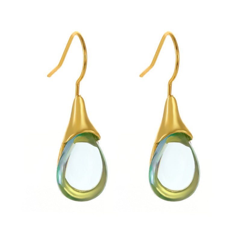 Drop - shaped Inlaid Cat's Eye Earrings Four - color Simple - PratSN