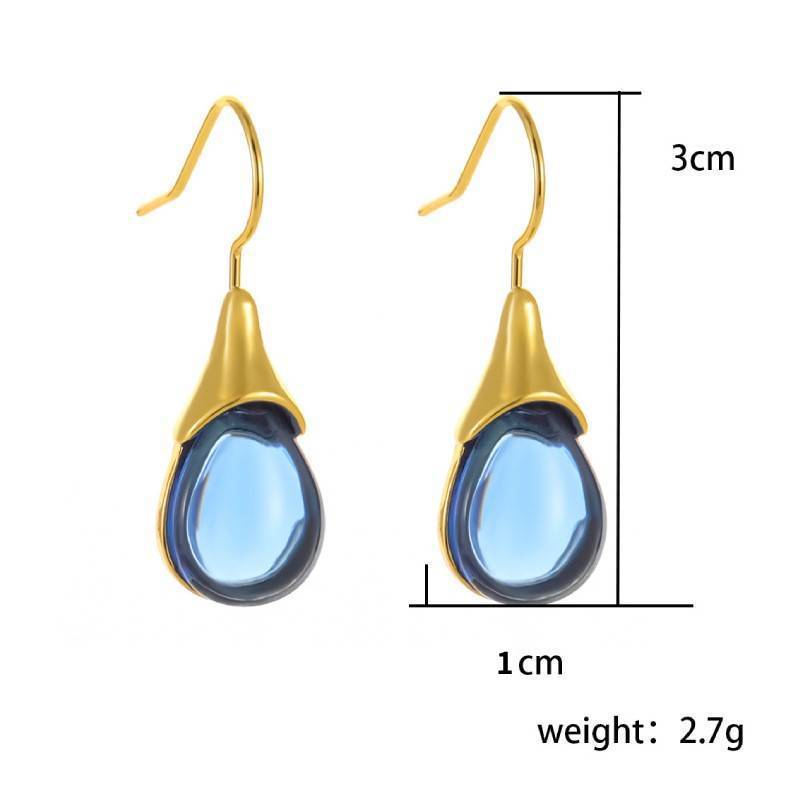 Drop - shaped Inlaid Cat's Eye Earrings Four - color Simple - PratSN