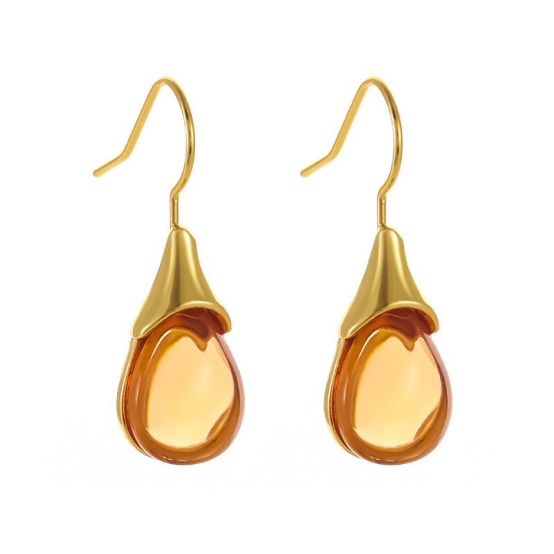 Drop - shaped Inlaid Cat's Eye Earrings Four - color Simple - PratSN