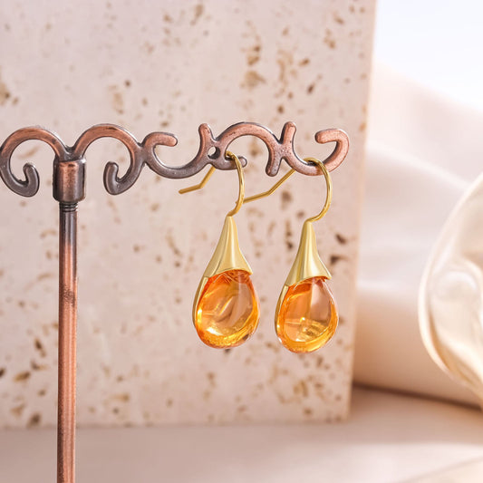 Drop - shaped Inlaid Cat's Eye Earrings Four - color Simple - PratSN