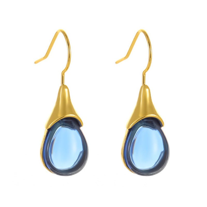 Drop - shaped Inlaid Cat's Eye Earrings Four - color Simple - PratSN