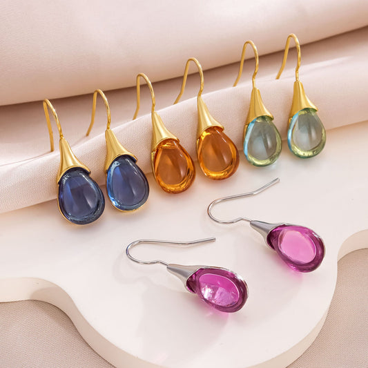 Drop - shaped Inlaid Cat's Eye Earrings Four - color Simple - PratSN