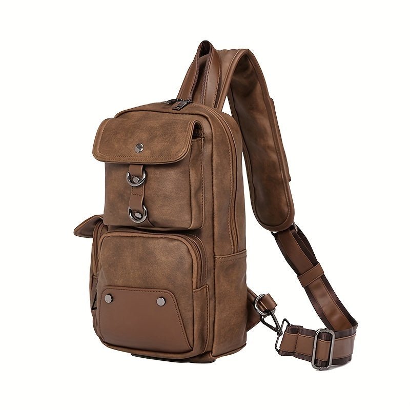 [Durable Build] Men's Stylish PU Leather Sling Bag - Adjustable Strap, Multiple Zippered Compartments, Casual Business Crossbody Pack for Everyday Use - PratSN