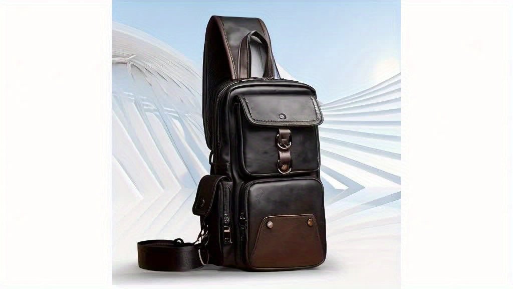 [Durable Build] Men's Stylish PU Leather Sling Bag - Adjustable Strap, Multiple Zippered Compartments, Casual Business Crossbody Pack for Everyday Use - PratSN