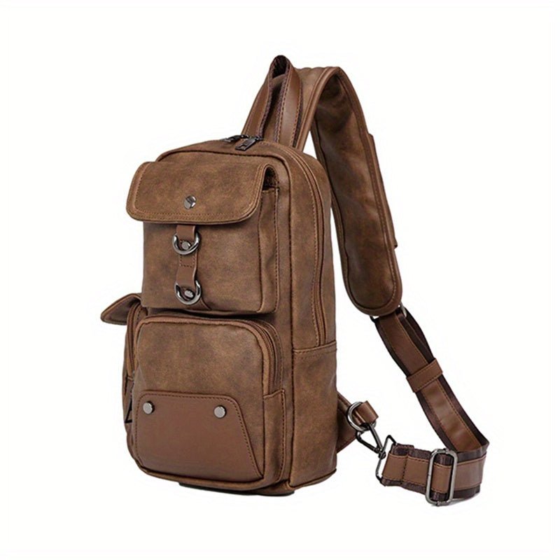 [Durable Build] Men's Stylish PU Leather Sling Bag - Adjustable Strap, Multiple Zippered Compartments, Casual Business Crossbody Pack for Everyday Use - PratSN