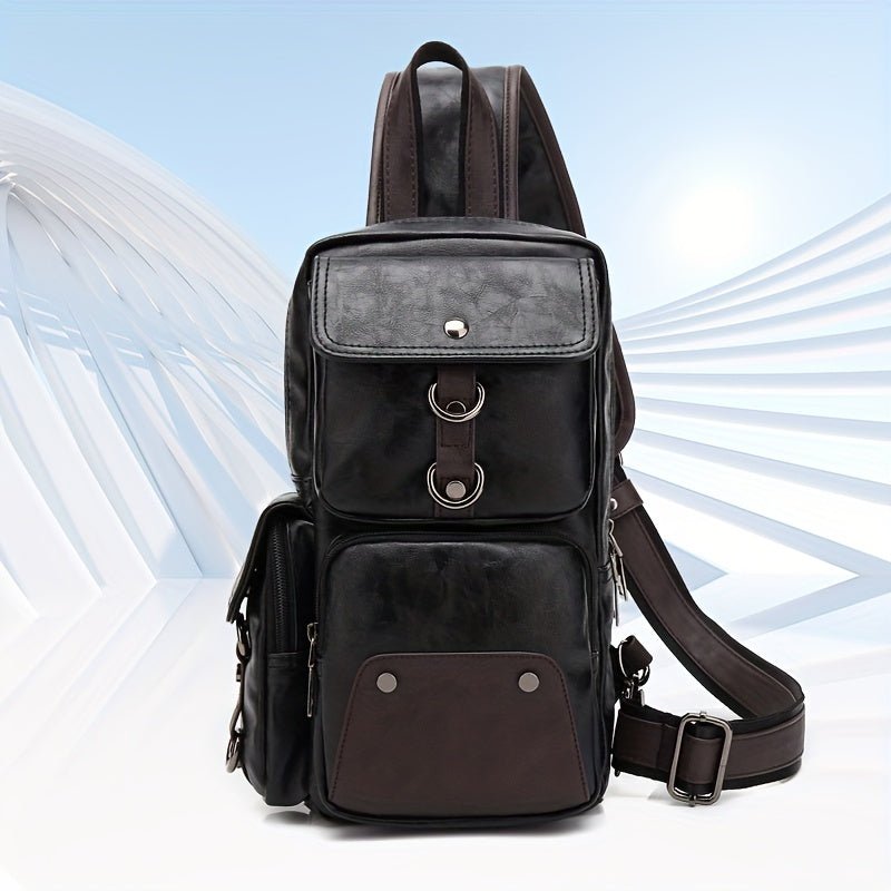 [Durable Build] Men's Stylish PU Leather Sling Bag - Adjustable Strap, Multiple Zippered Compartments, Casual Business Crossbody Pack for Everyday Use - PratSN