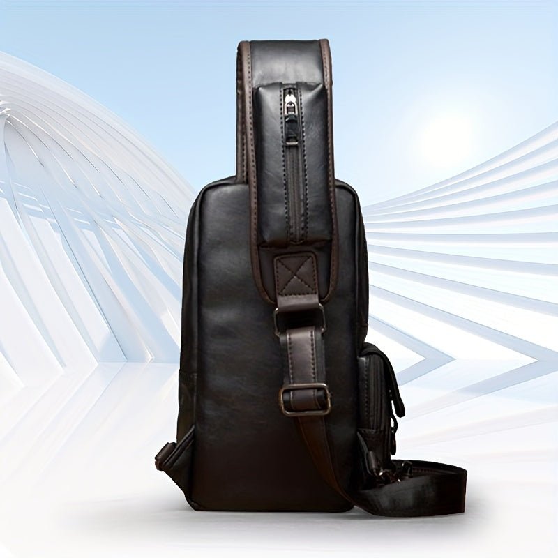 [Durable Build] Men's Stylish PU Leather Sling Bag - Adjustable Strap, Multiple Zippered Compartments, Casual Business Crossbody Pack for Everyday Use - PratSN
