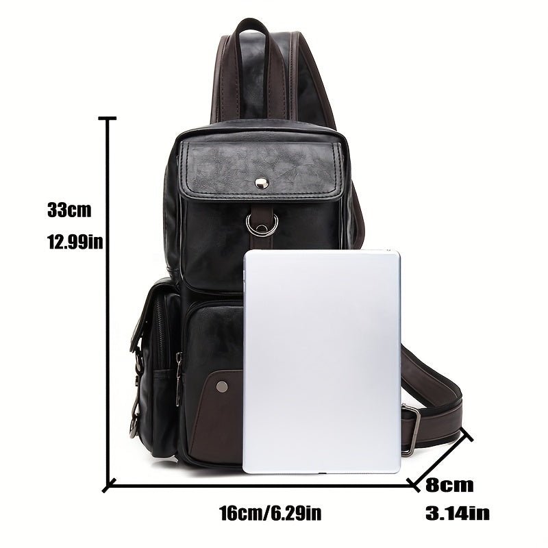 [Durable Build] Men's Stylish PU Leather Sling Bag - Adjustable Strap, Multiple Zippered Compartments, Casual Business Crossbody Pack for Everyday Use - PratSN