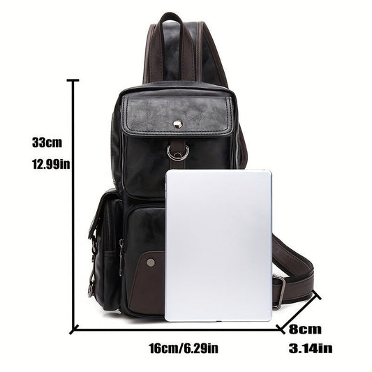 [Durable Build] Men's Stylish PU Leather Sling Bag - Adjustable Strap, Multiple Zippered Compartments, Casual Business Crossbody Pack for Everyday Use - PratSN