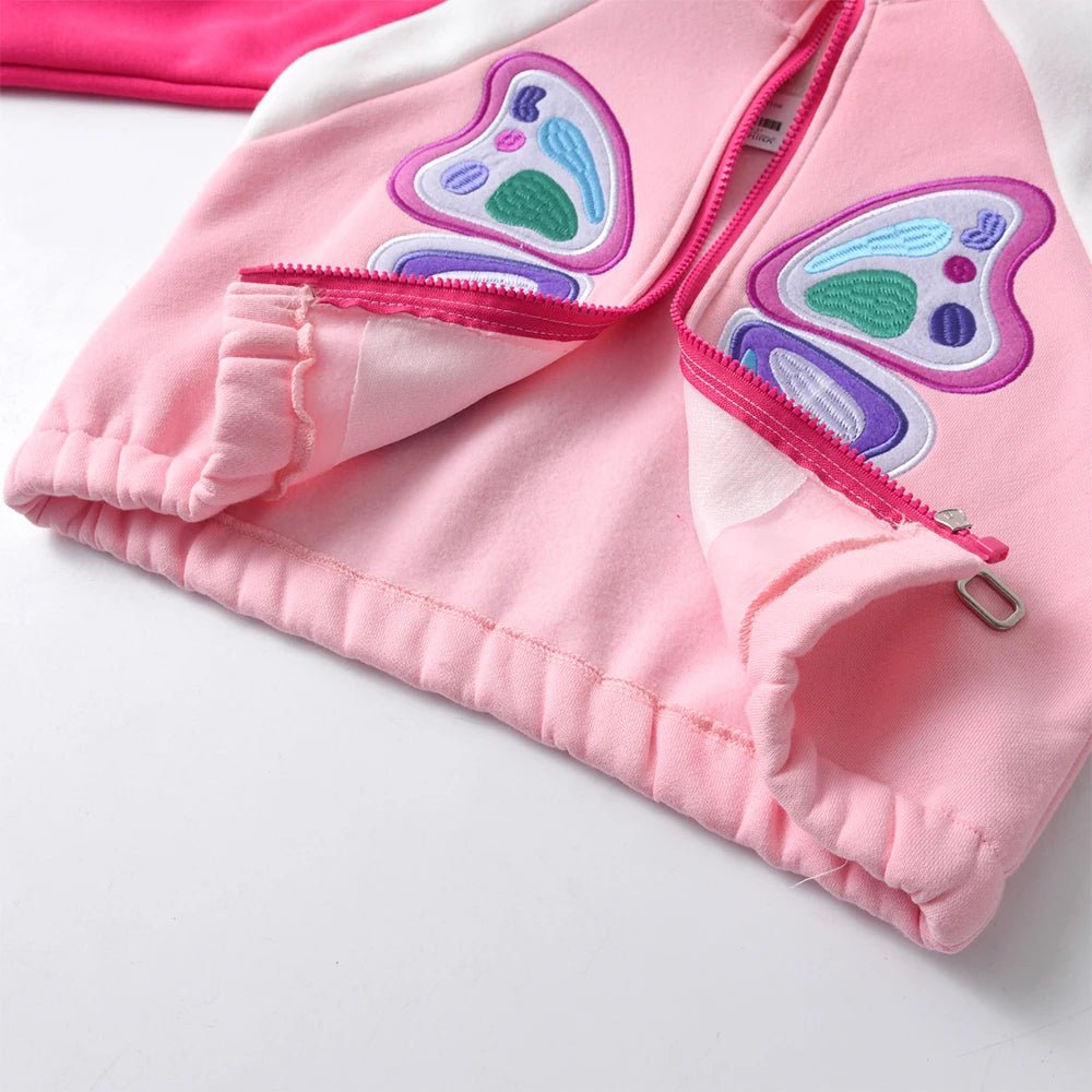 DXTON Autumn Baby Girls Clothes Children Cotton Zipper Jacket Butteryfly Applique Warm Children Coat Girls Kids Sportswear 3 - 12Y - PratSN