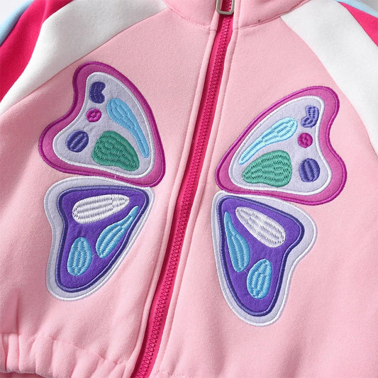DXTON Autumn Baby Girls Clothes Children Cotton Zipper Jacket Butteryfly Applique Warm Children Coat Girls Kids Sportswear 3 - 12Y - PratSN