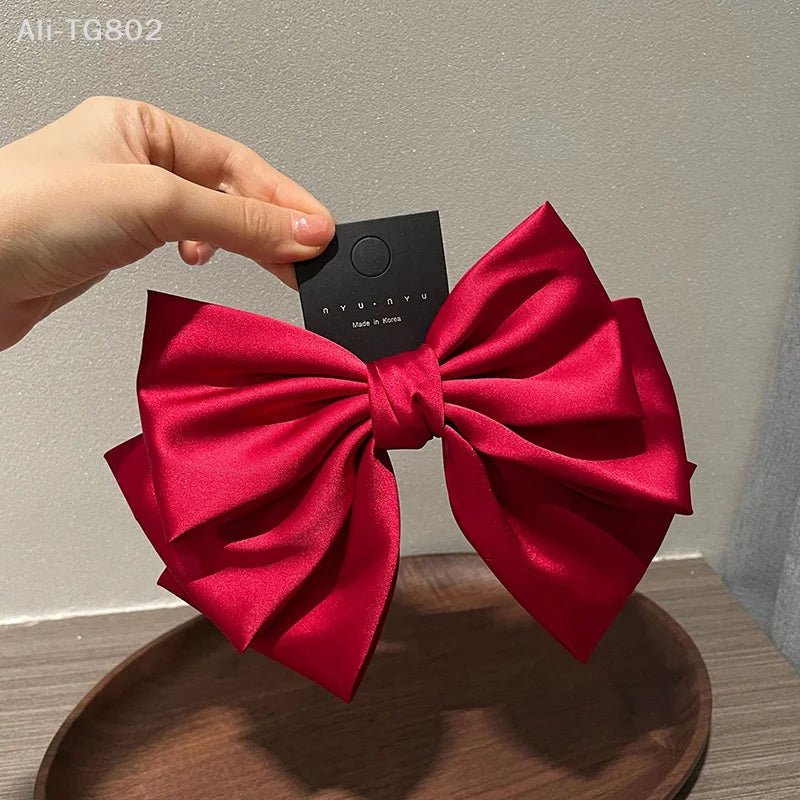 Elegant Bow Ribbon Hair Clip Fashion Simple Solid Satin Spring Clip Hair Pin Retro Headband With Clips Girls Hair Accessories - PratSN