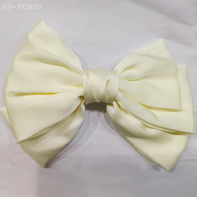 Elegant Bow Ribbon Hair Clip Fashion Simple Solid Satin Spring Clip Hair Pin Retro Headband With Clips Girls Hair Accessories - PratSN