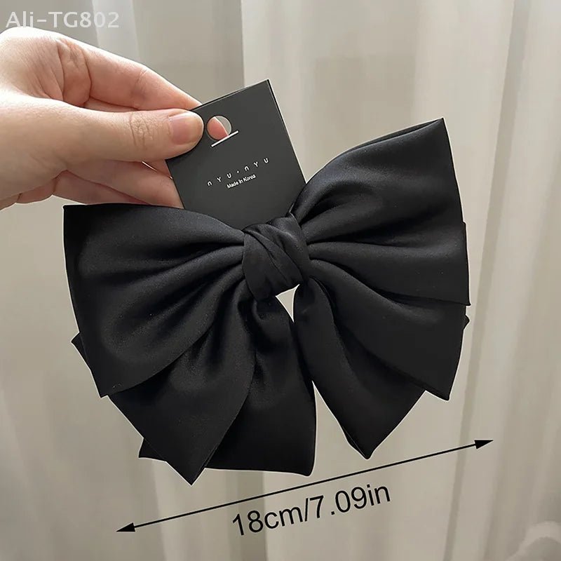 Elegant Bow Ribbon Hair Clip Fashion Simple Solid Satin Spring Clip Hair Pin Retro Headband With Clips Girls Hair Accessories - PratSN