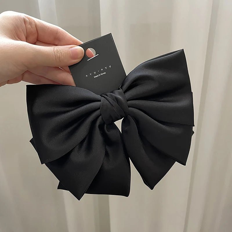 Elegant Bow Ribbon Hair Clip Fashion Simple Solid Satin Spring Clip Hair Pin Retro Headband With Clips Girls Hair Accessories - PratSN
