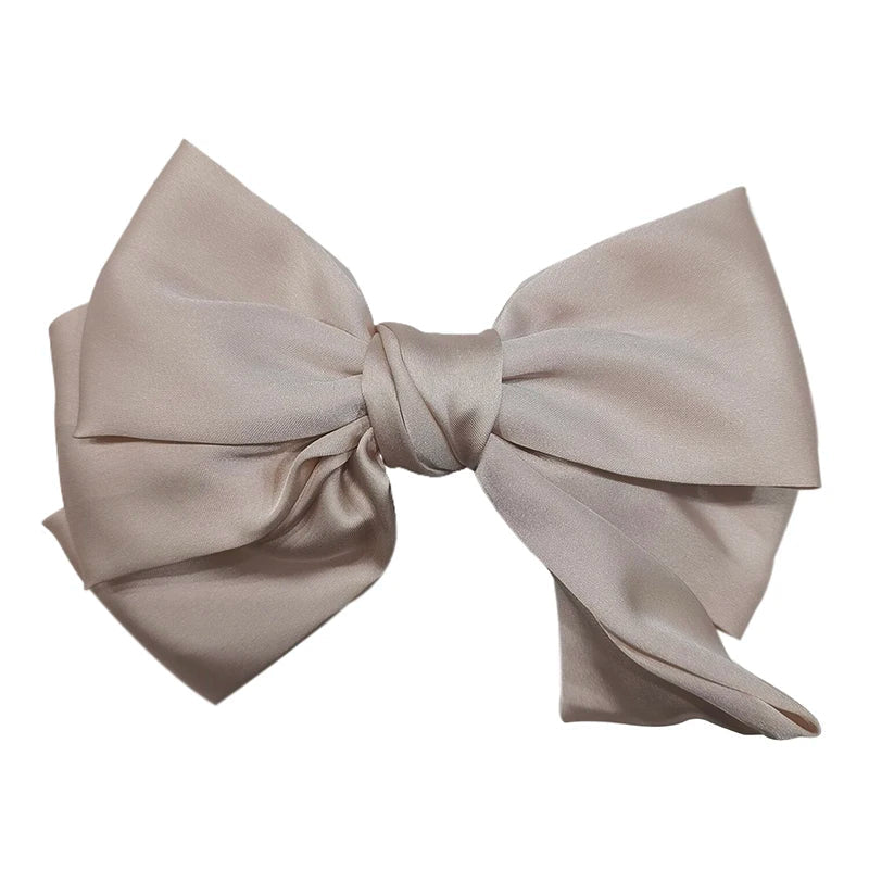 Elegant Bow Ribbon Hair Clip Fashion Simple Solid Satin Spring Clip Hair Pin Retro Headband With Clips Girls Hair Accessories - PratSN
