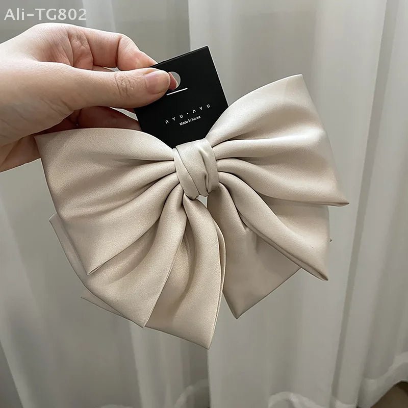 Elegant Bow Ribbon Hair Clip Fashion Simple Solid Satin Spring Clip Hair Pin Retro Headband With Clips Girls Hair Accessories - PratSN