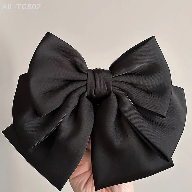 Elegant Bow Ribbon Hair Clip Fashion Simple Solid Satin Spring Clip Hair Pin Retro Headband With Clips Girls Hair Accessories - PratSN