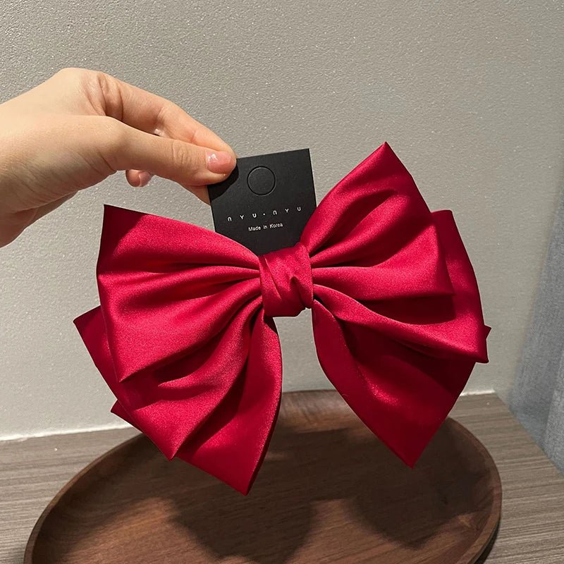 Elegant Bow Ribbon Hair Clip Fashion Simple Solid Satin Spring Clip Hair Pin Retro Headband With Clips Girls Hair Accessories - PratSN