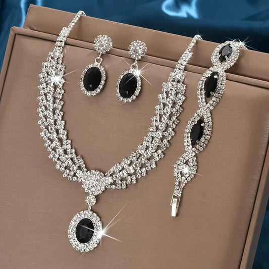 Elegant Bridal Jewelry Set Necklace Earrings with Sparkling Rhinestones Perfect for Weddings Parties - PratSN