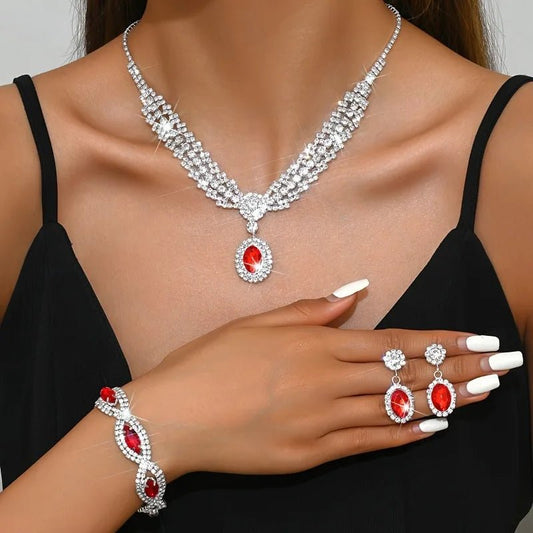 Elegant Bridal Jewelry Set Necklace Earrings with Sparkling Rhinestones Perfect for Weddings Parties - PratSN