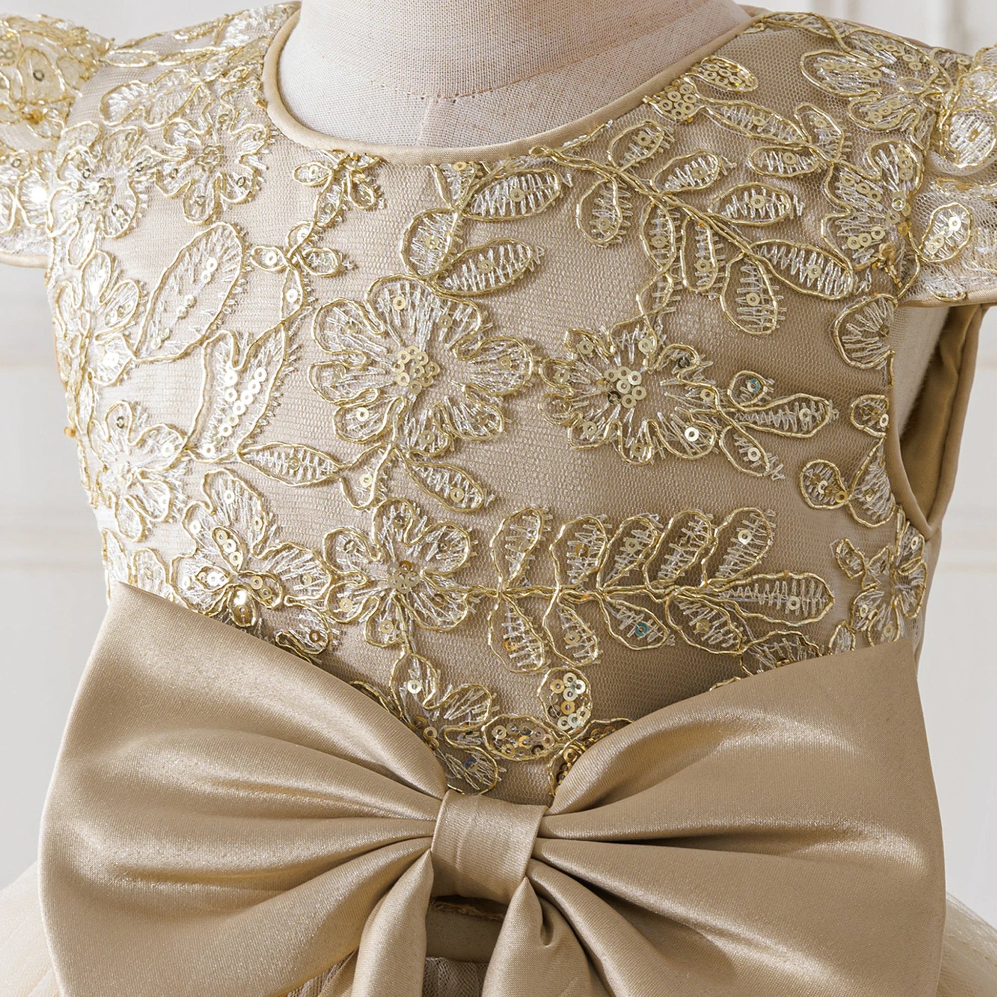 Elegant Embroidery Bow Bridesmaid Party Girls Dress Trailing Flower Wedding Birthday Princess Dresses Girl Evening - PratSN