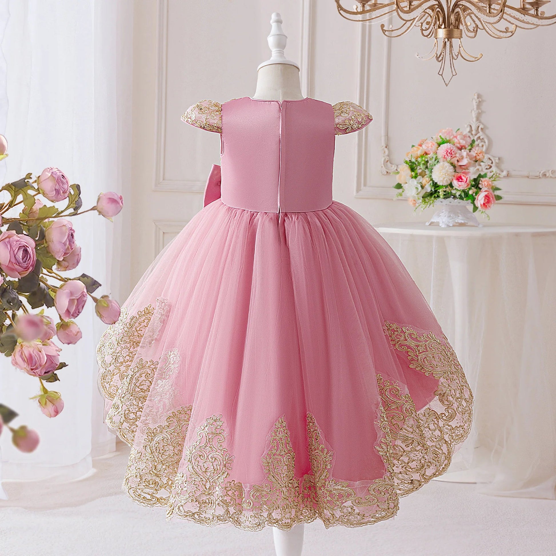 Elegant Embroidery Bow Bridesmaid Party Girls Dress Trailing Flower Wedding Birthday Princess Dresses Girl Evening - PratSN