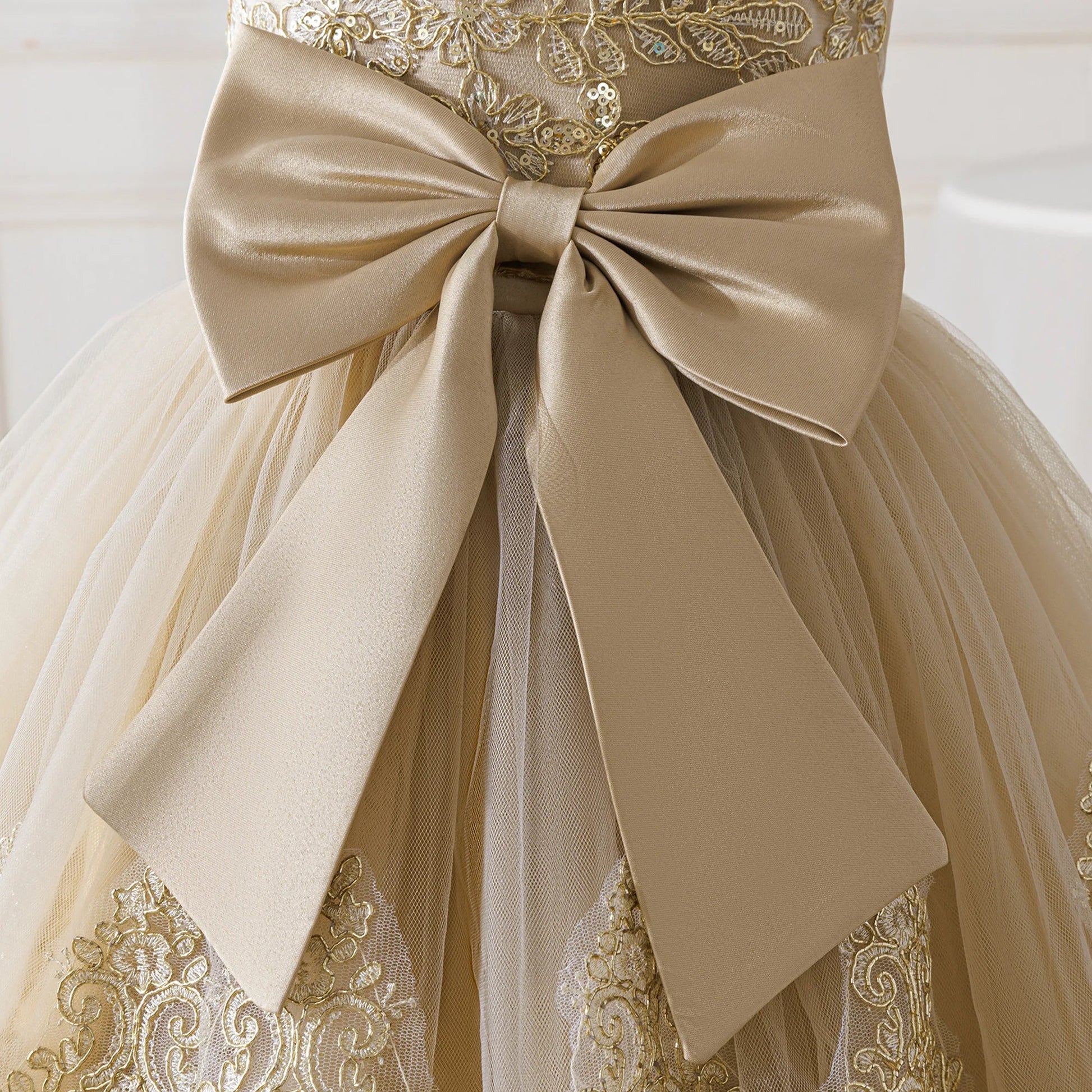 Elegant Embroidery Bow Bridesmaid Party Girls Dress Trailing Flower Wedding Birthday Princess Dresses Girl Evening - PratSN