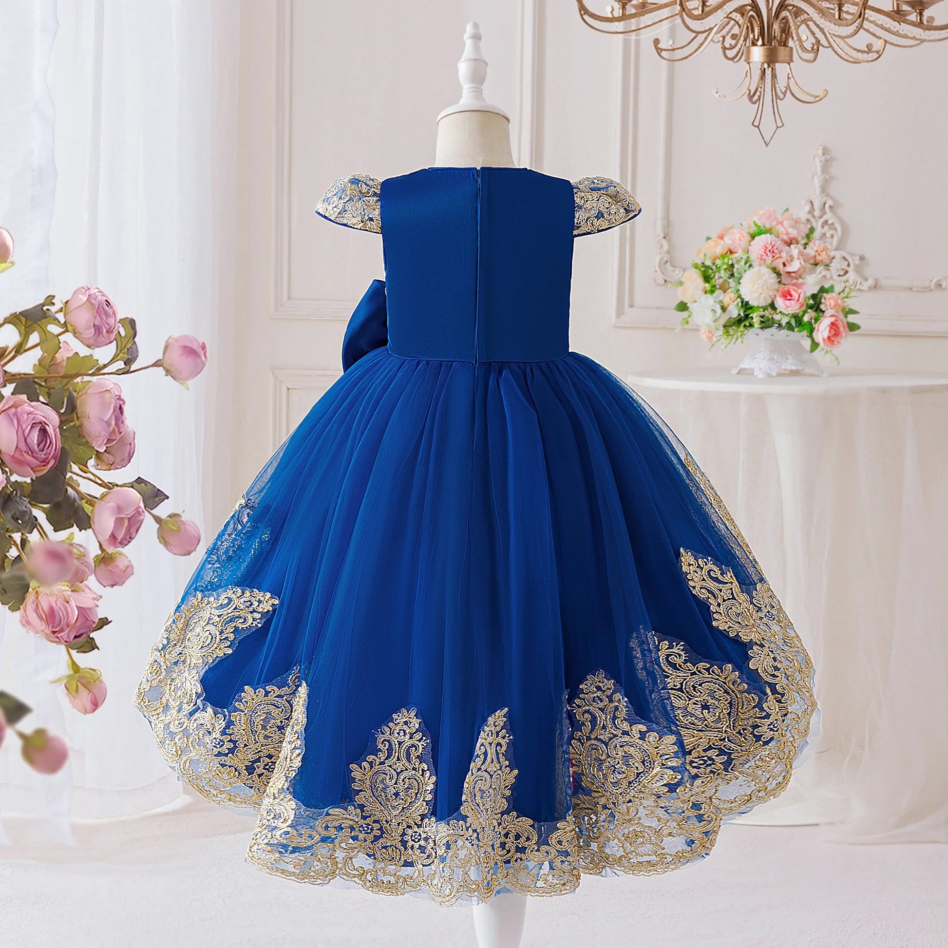 Elegant Embroidery Bow Bridesmaid Party Girls Dress Trailing Flower Wedding Birthday Princess Dresses Girl Evening - PratSN